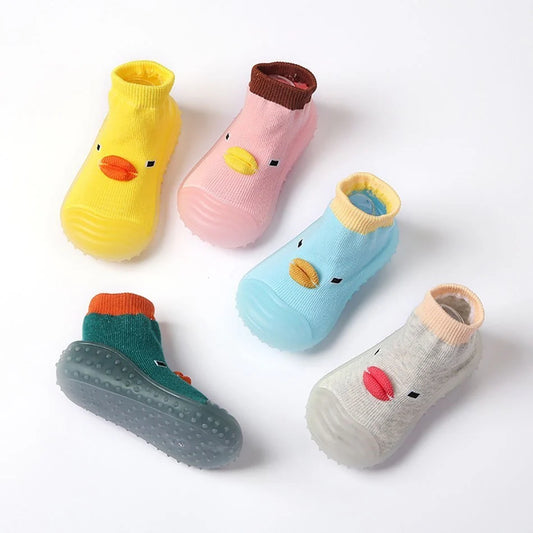 Baby Floor Socks and Shoes with Anti Slip Soft Sole Silicone Cute Little Duck Walking Socks and Shoes